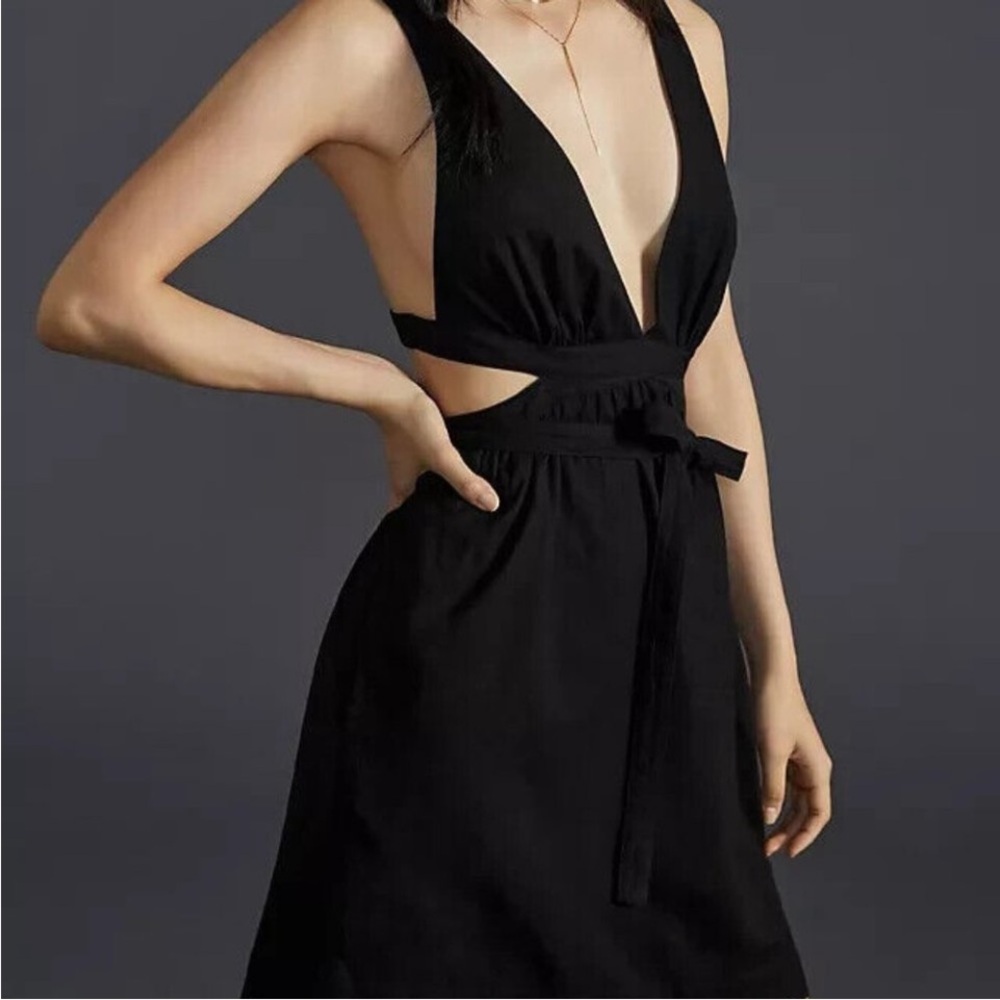 By Anthropologie Tie-Waist Mini Dress Cross Back NWT M
